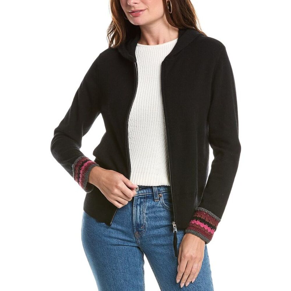 Johnny Was Womens  The Crochet Cuff Cashmere Hoodie, Black
